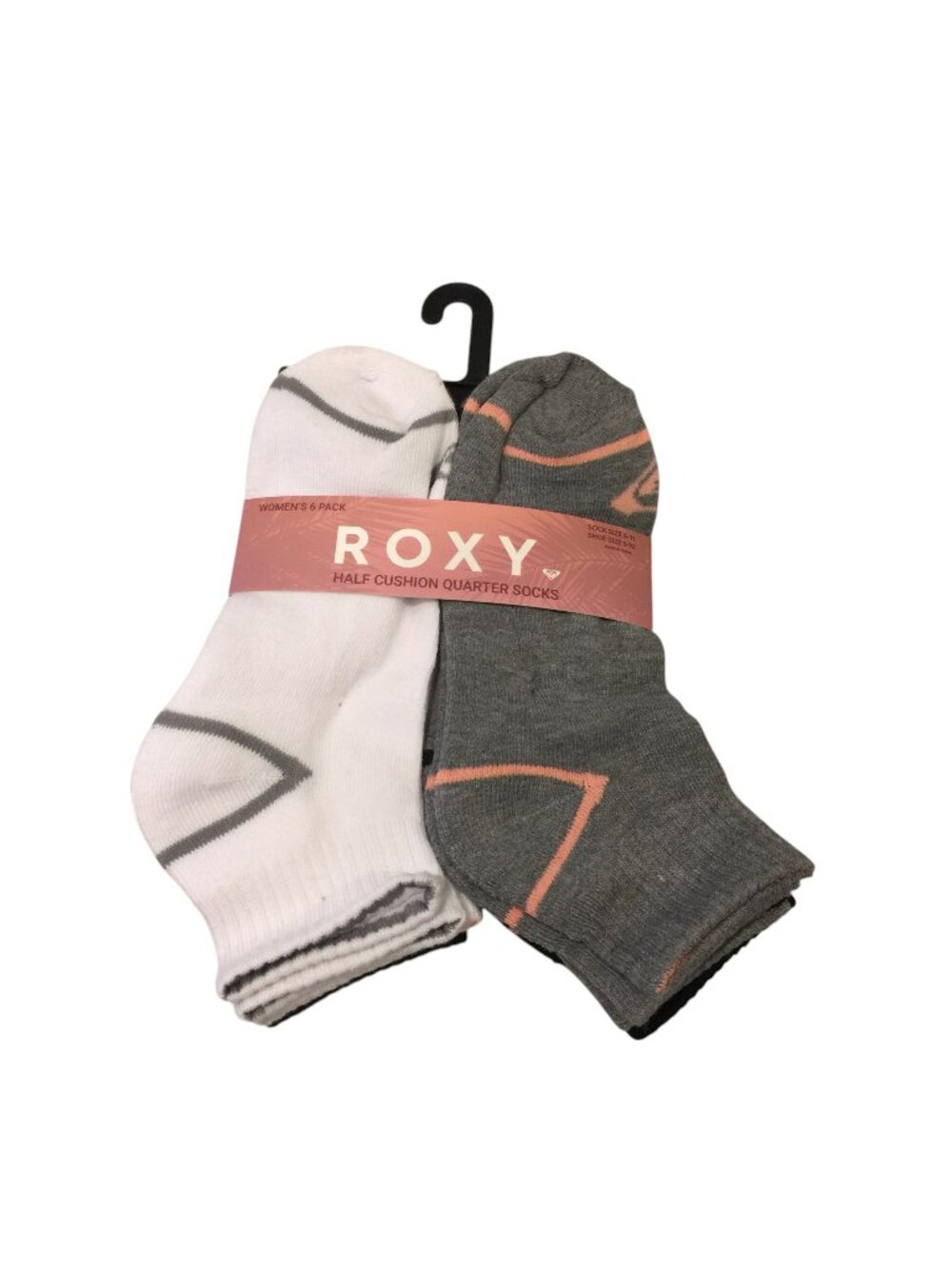 ROXY Half Cushion Quarter Socks Ladies Size 9-11 Set of 6